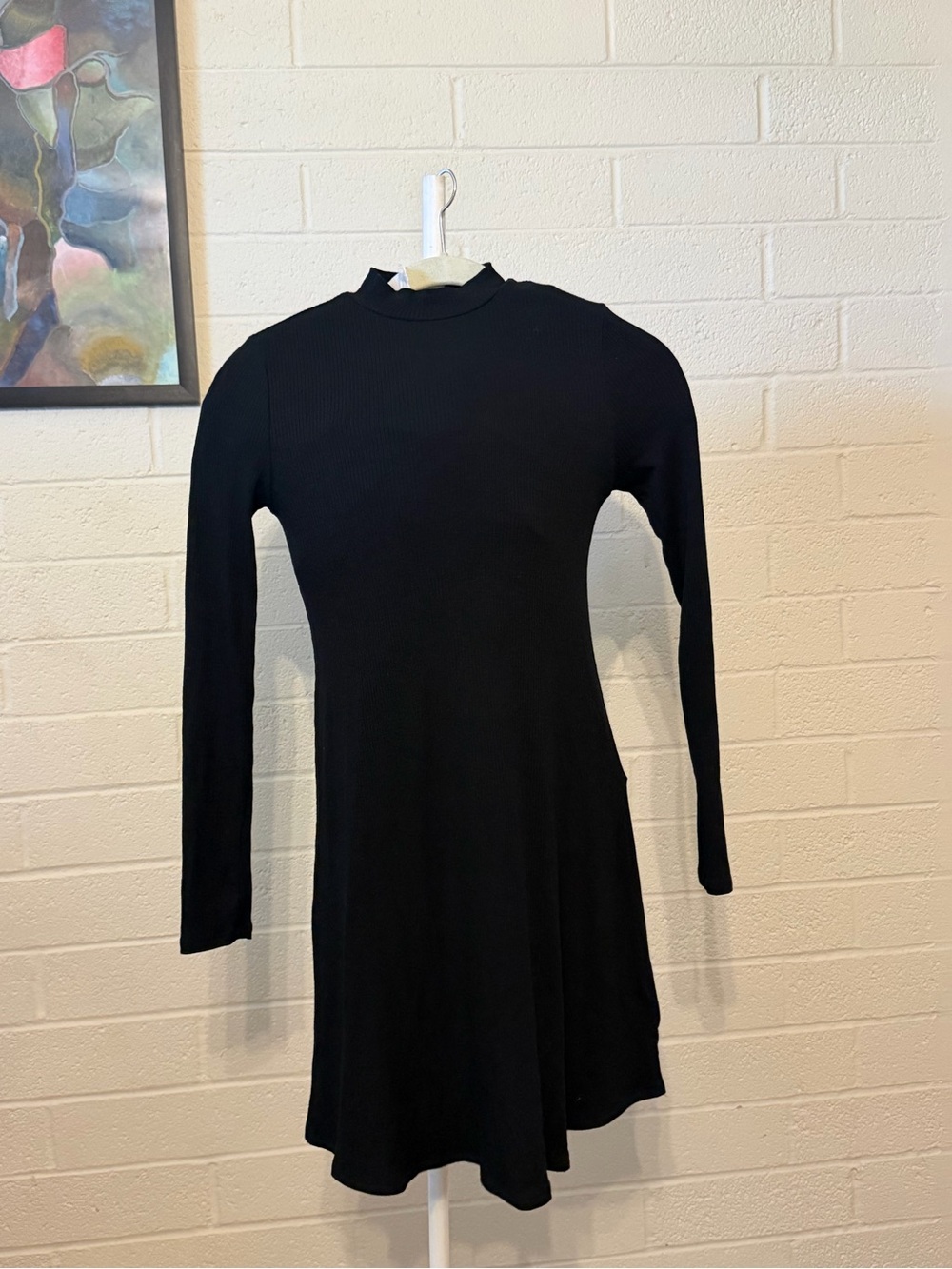 one clothing Black Long-Sleeve Ribbed A-Line Dress